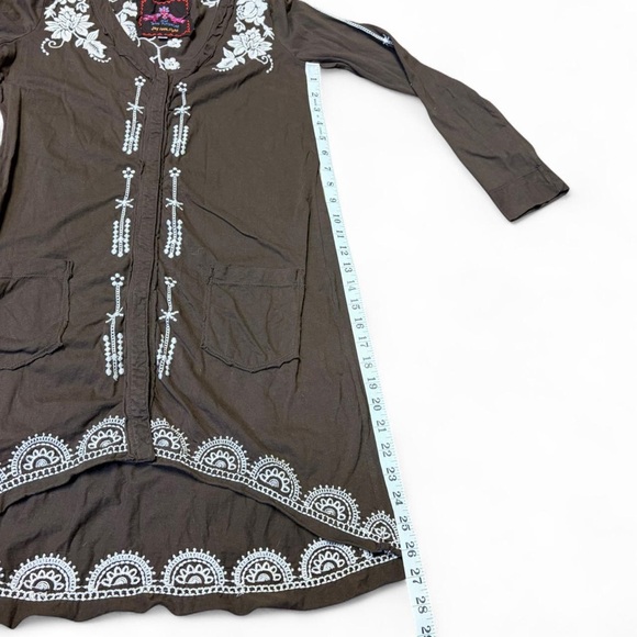 Johnny Was JW Embroidered Brown Dress Womens Small Snap Button Floral Boho Artsy - Picture 5 of 13